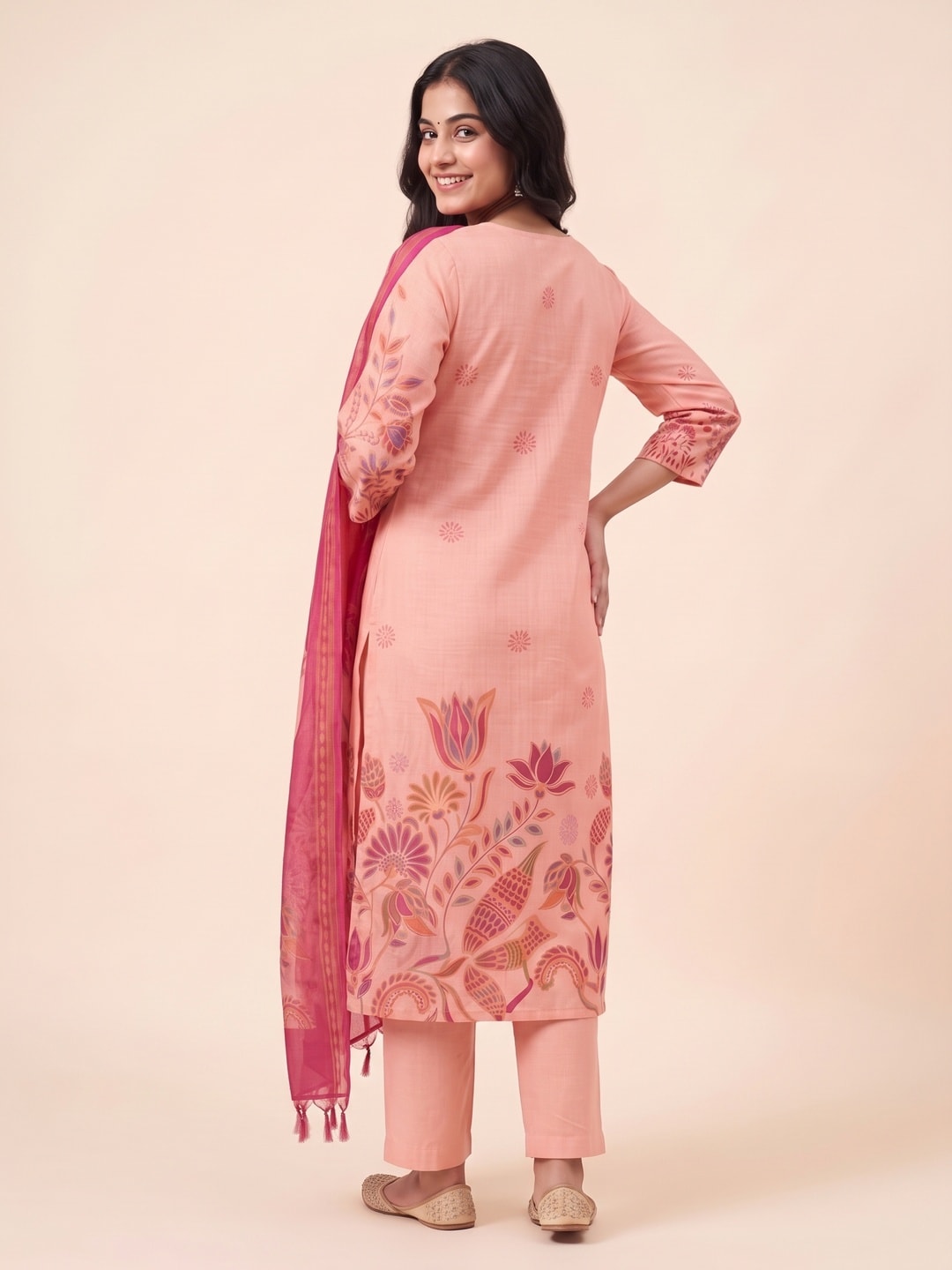 Peachmode Peach Cotton Linen Digital Print Salwar Suit - Image 4
