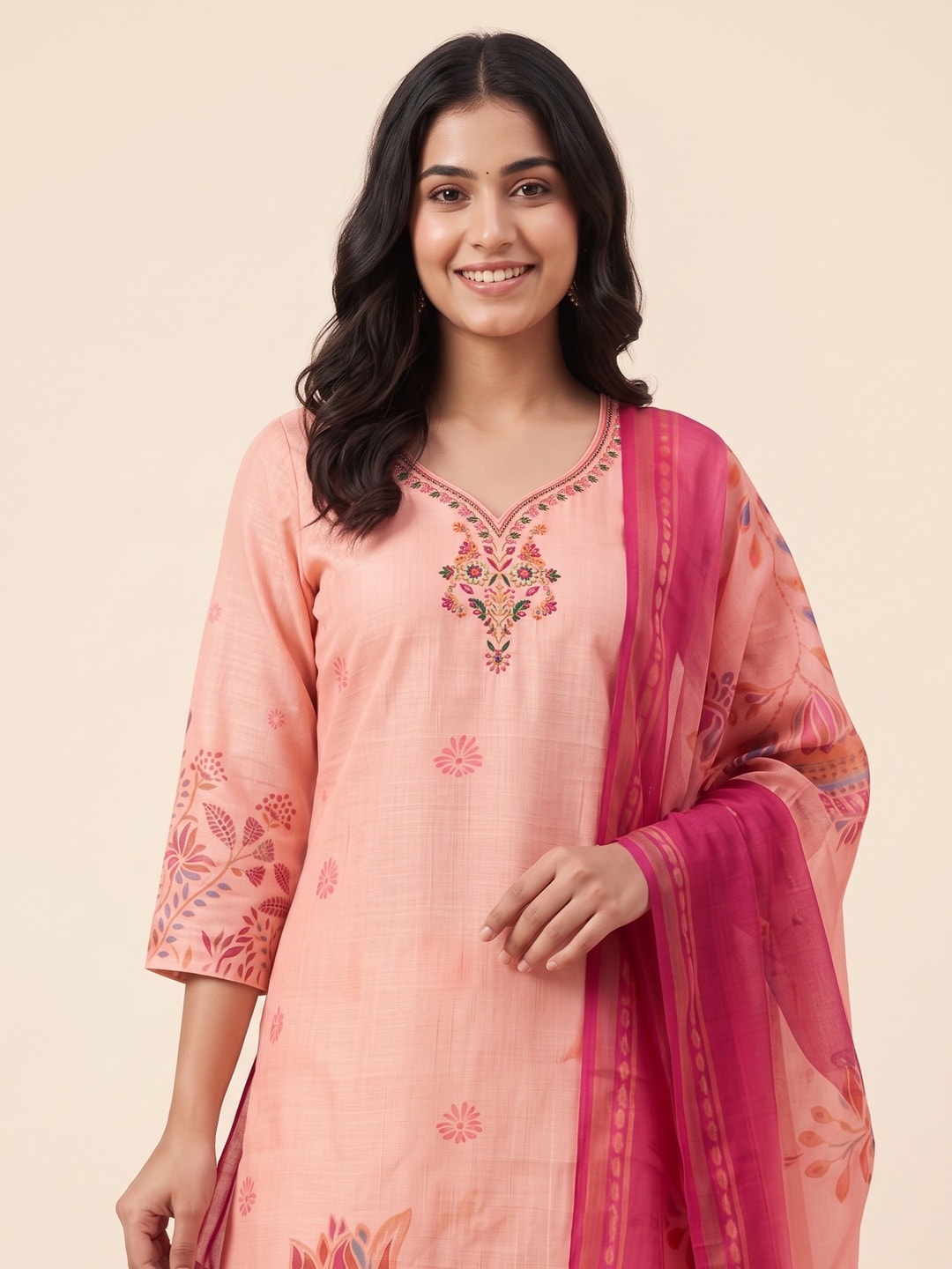 Peachmode Peach Cotton Linen Digital Print Salwar Suit - Image 5