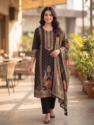 Peachmode Black Muslin Embroidered Neck Salwar Suit - Image 2