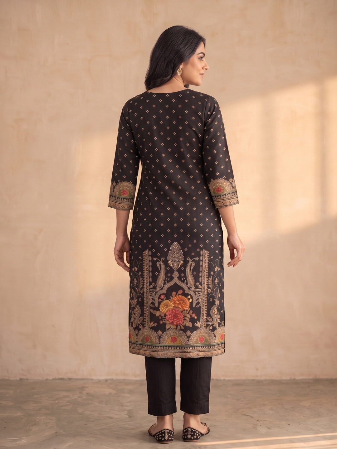 Peachmode Black Muslin Embroidered Neck Salwar Suit - Image 4