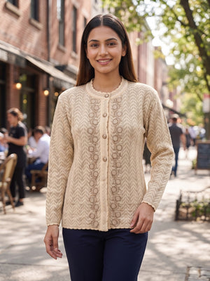 Peachmode Beige Woolen Cardigan - Image 2
