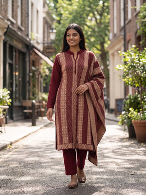 Peachmode Maroon Woolen Salwar Suit - Image 2