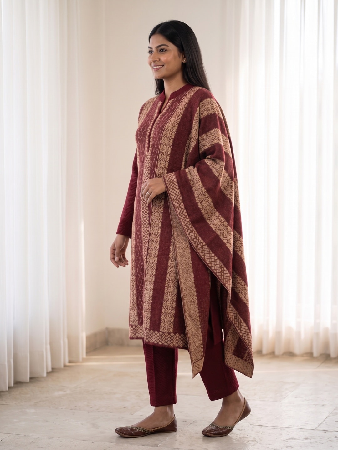 Peachmode Maroon Woolen Salwar Suit - Image 3