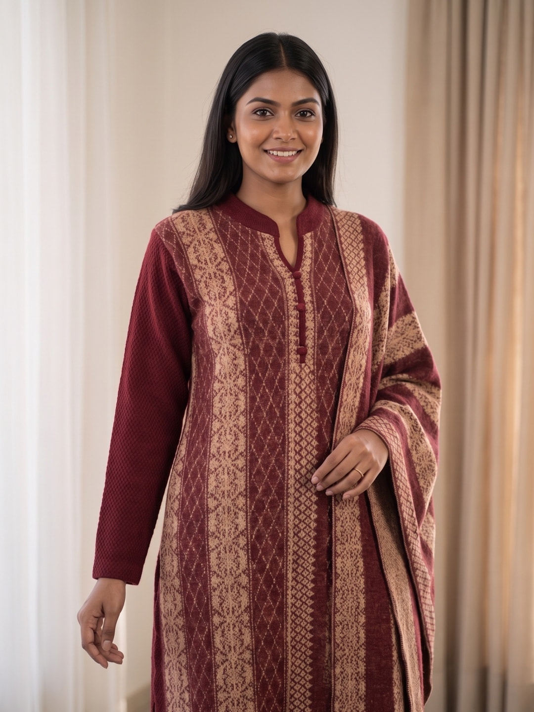 Peachmode Maroon Woolen Salwar Suit - Image 5