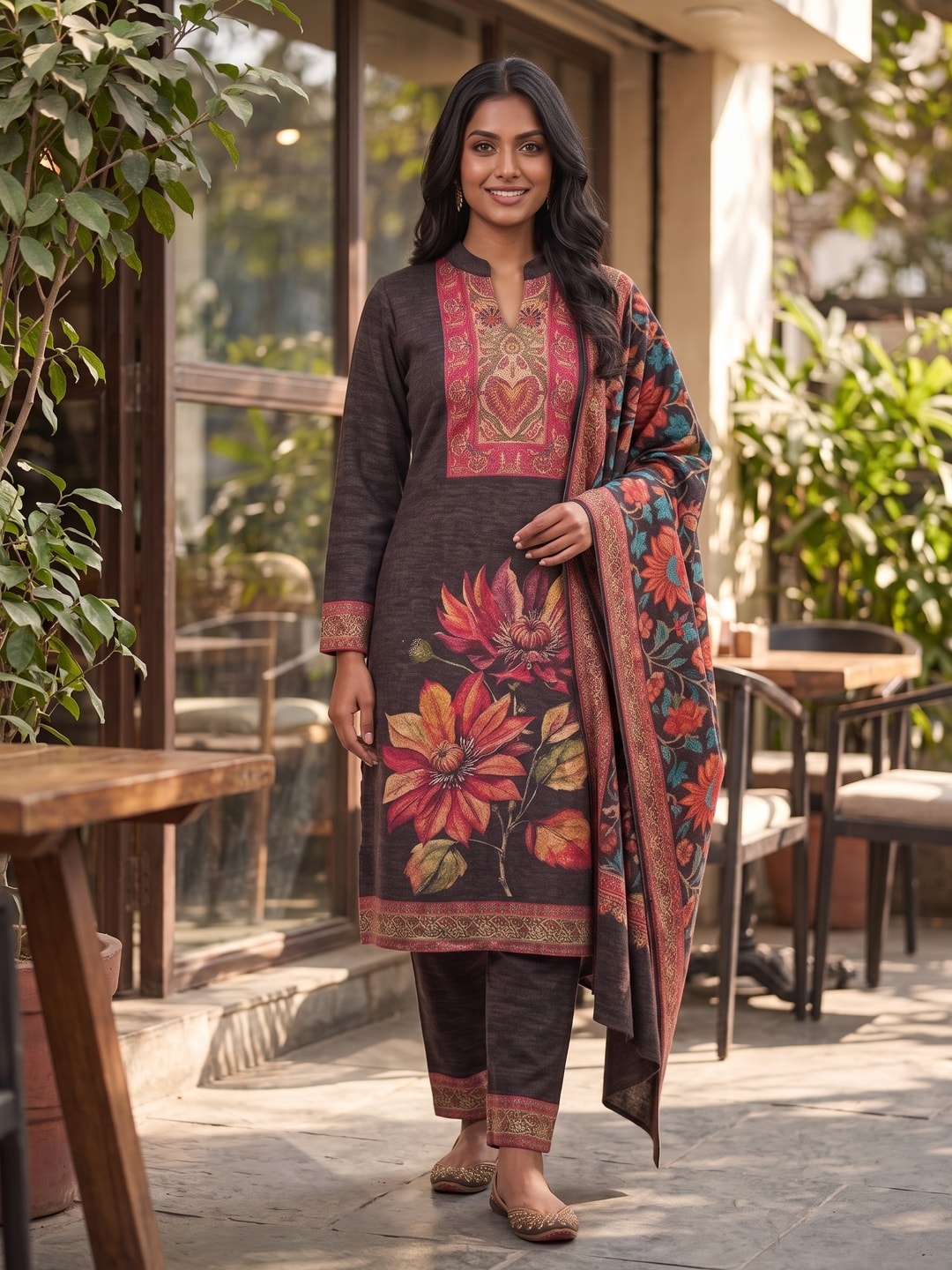 Peachmode Brown Woolen Salwar Suit - Image 2