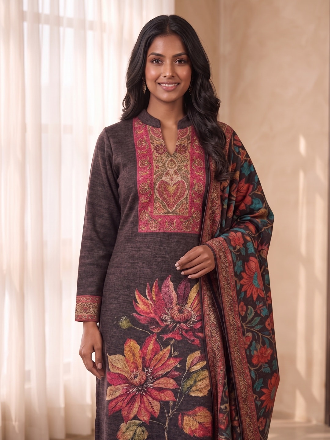 Peachmode Brown Woolen Salwar Suit - Image 5