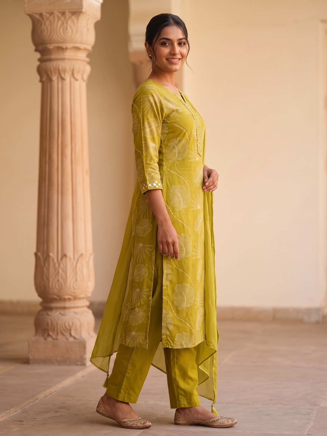 Peachmode Olive Rayon Printed Salwar Suit with Chiffon Dupatta - Image 3