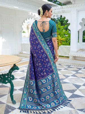 Peachmode Violet Woven Border Silk Saree With Heavy Pallu - Image 2