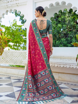 Peachmode Pink Woven Border Silk Saree With Heavy Pallu - Image 2