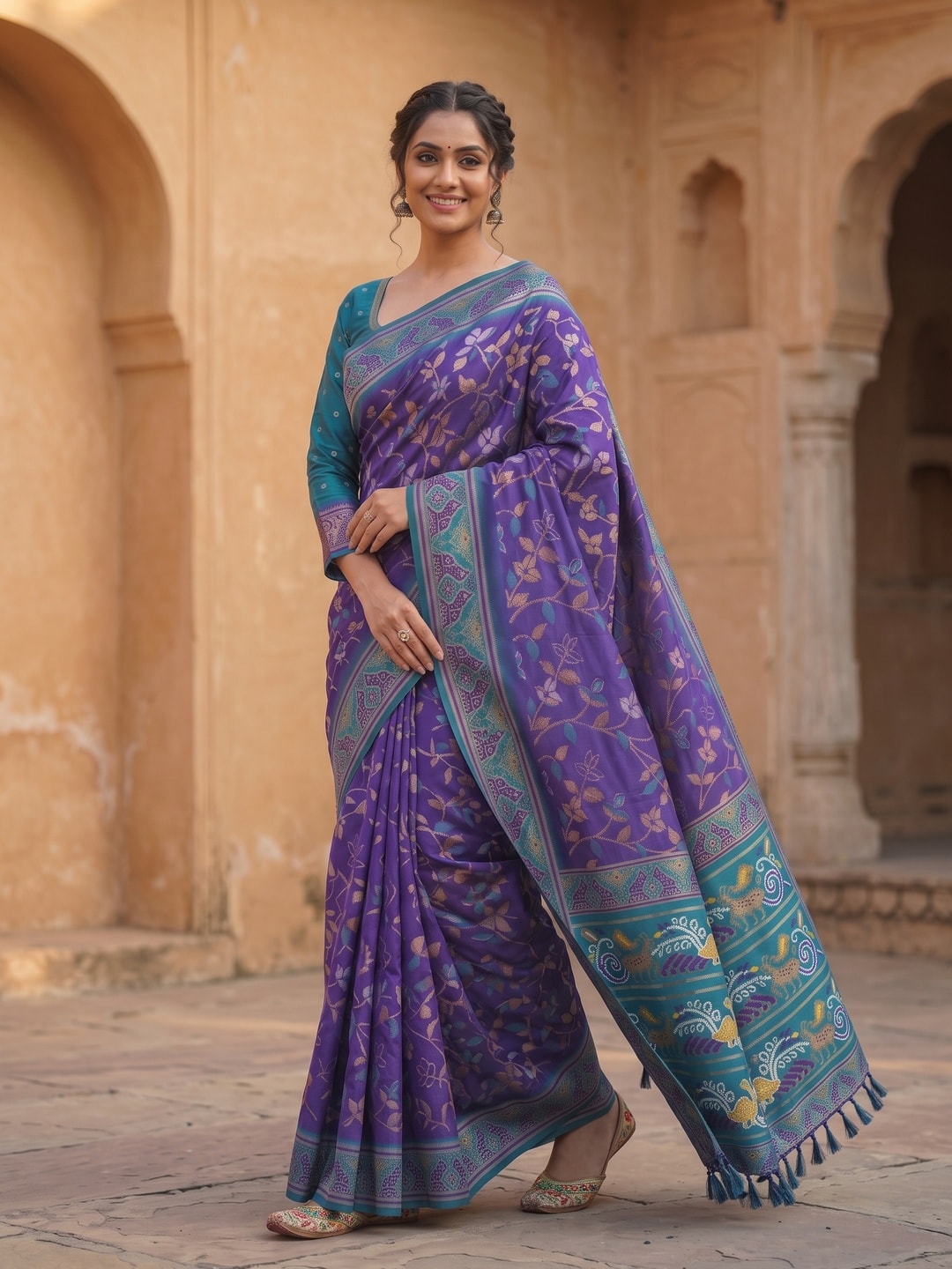 Peachmode Violet Woven Border Silk Saree With Heavy Pallu - Image 2