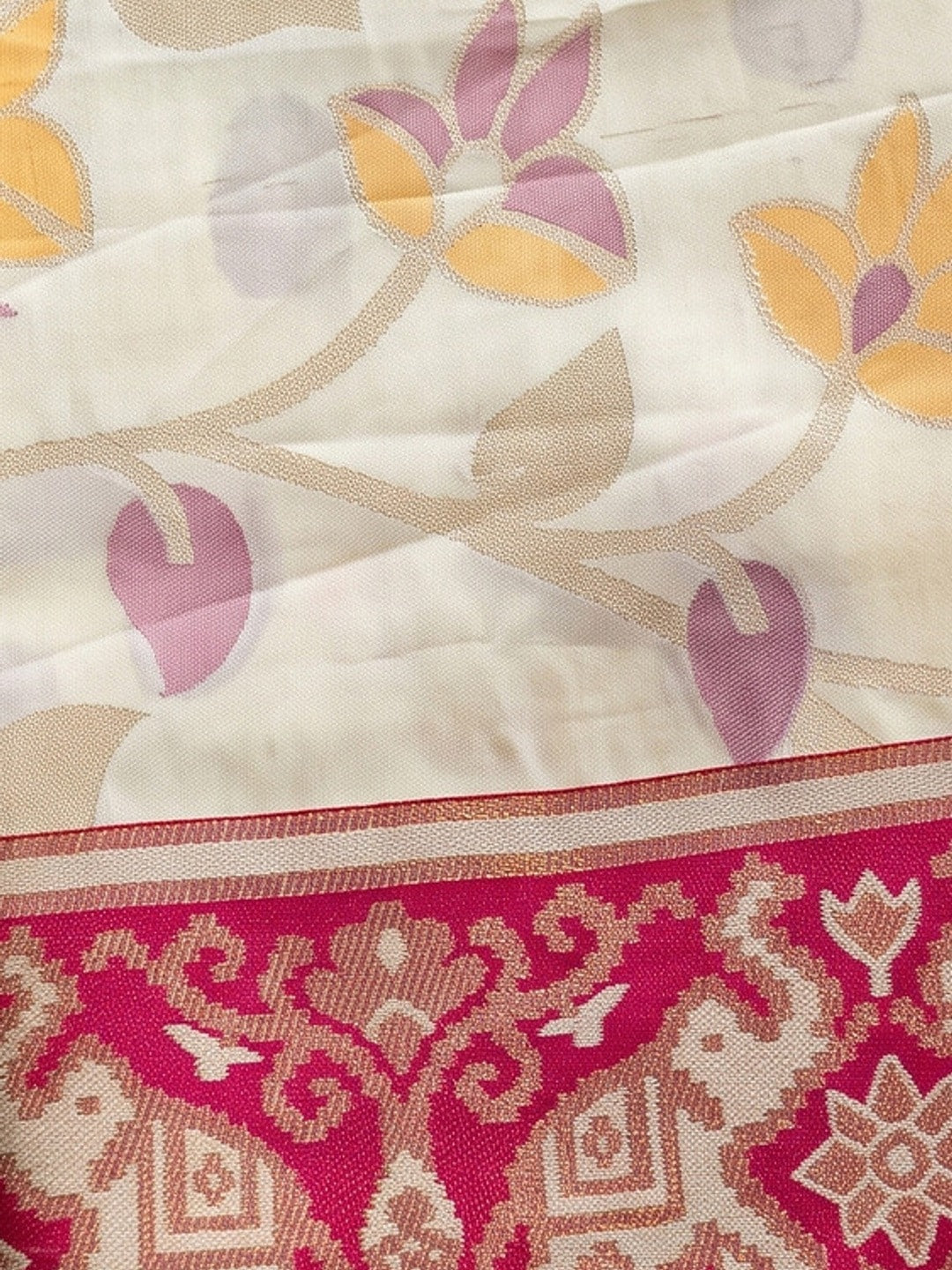 Peachmode White Woven Border Silk Saree With Heavy Pallu - Image 5