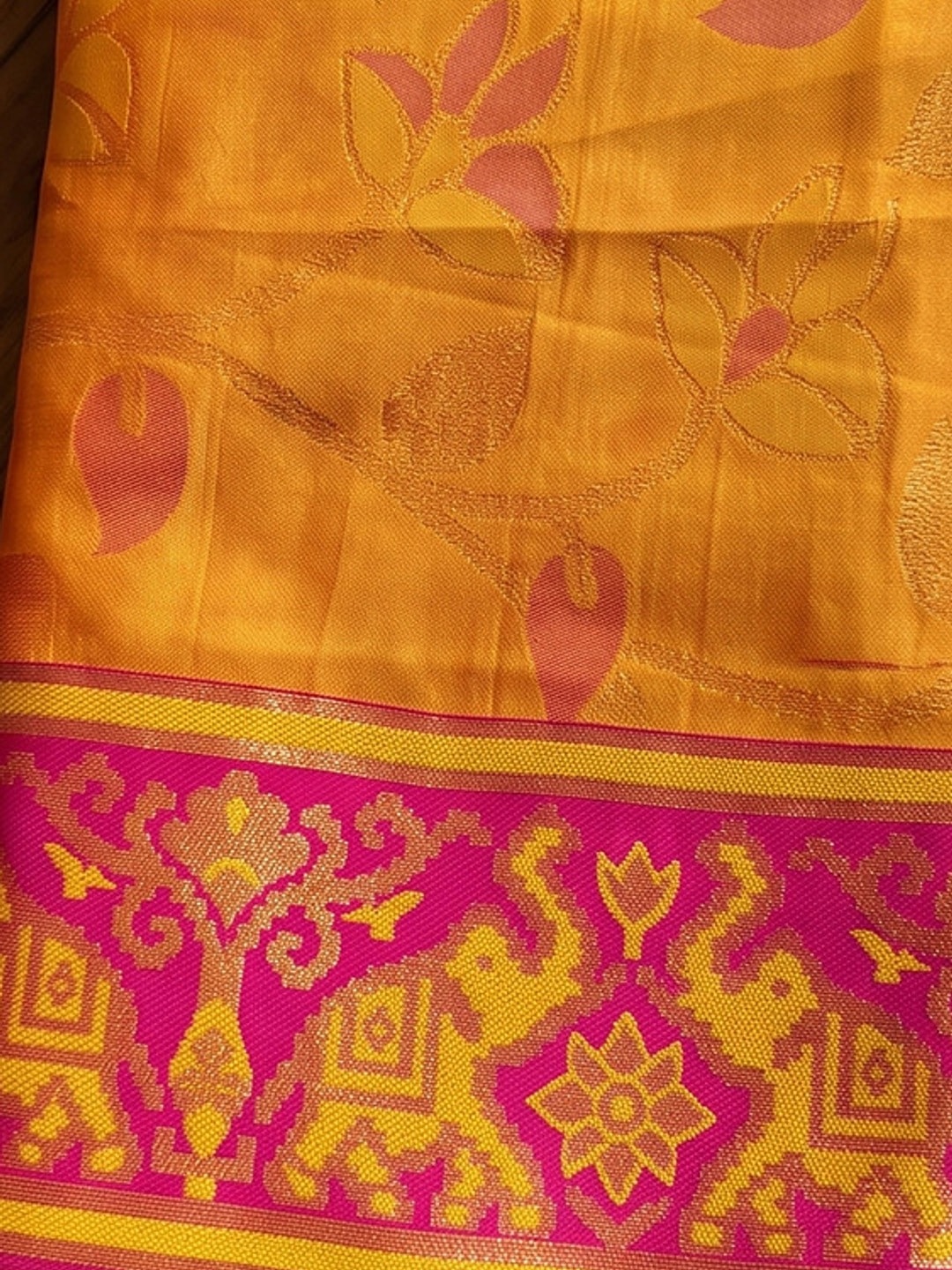 Peachmode Orange Woven Border Silk Saree With Heavy Pallu - Image 5