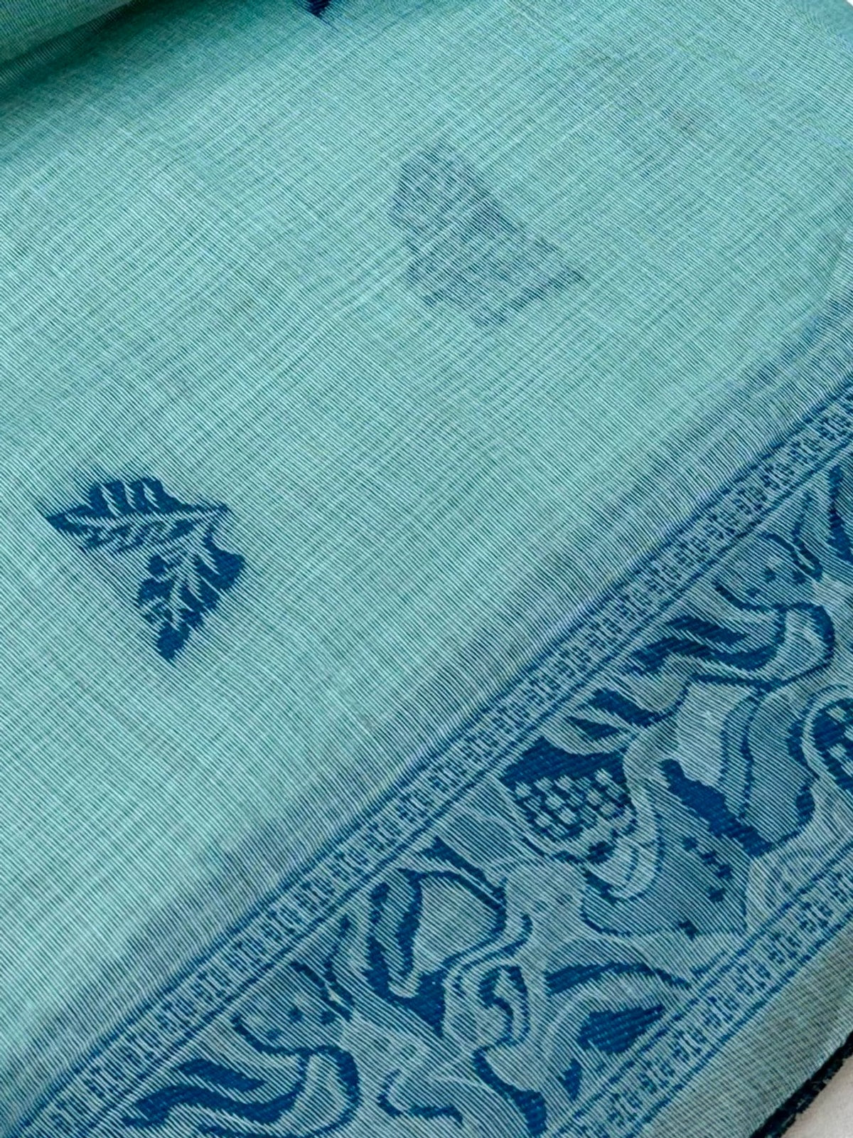 Peachmode Sky Blue Soft Cotton Saree With Jamdani Style Butterfly Weaving - Image 4