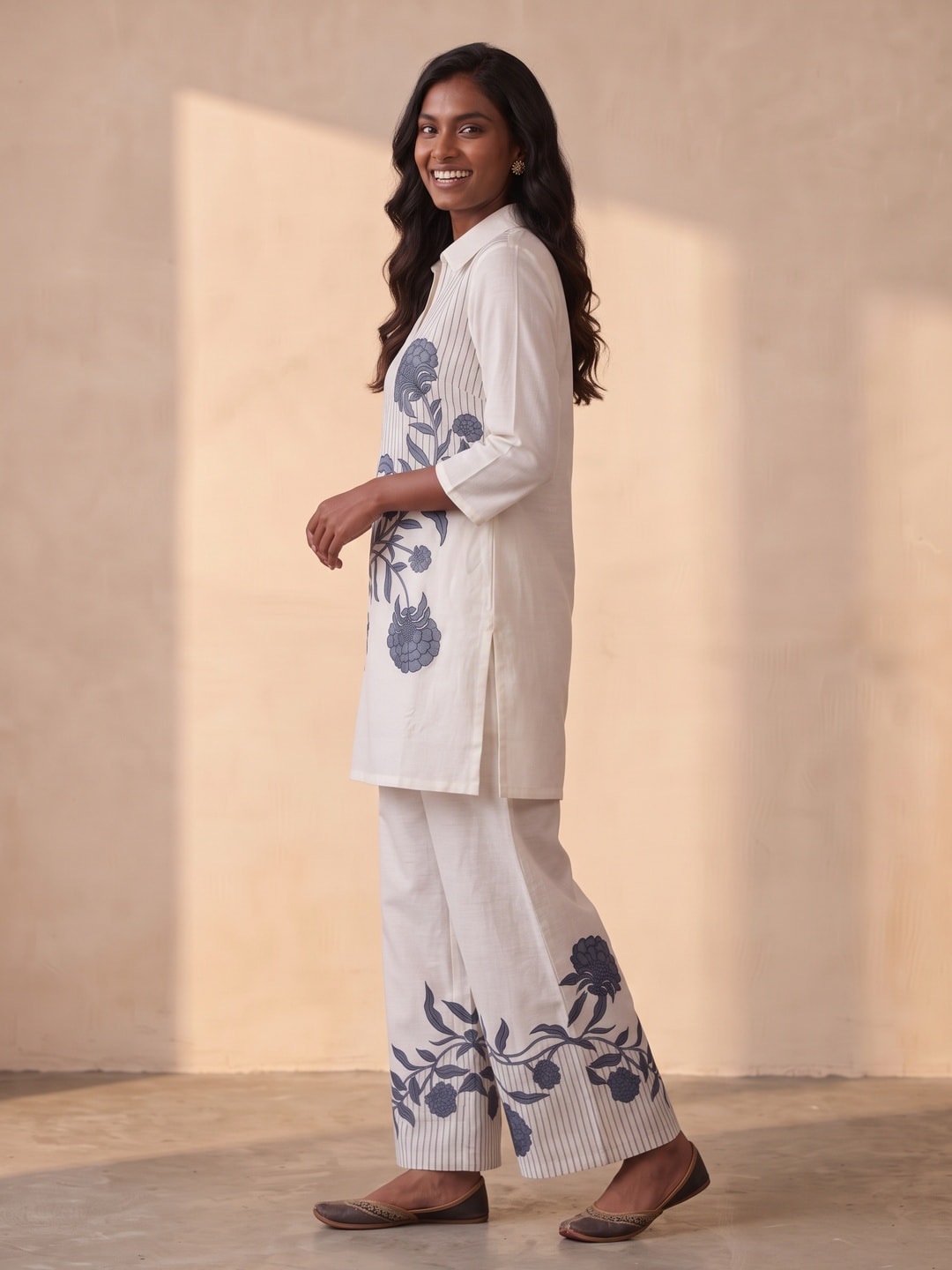 Peachmode White Chanderi Silk Embroidered Co-ord Set - Image 3