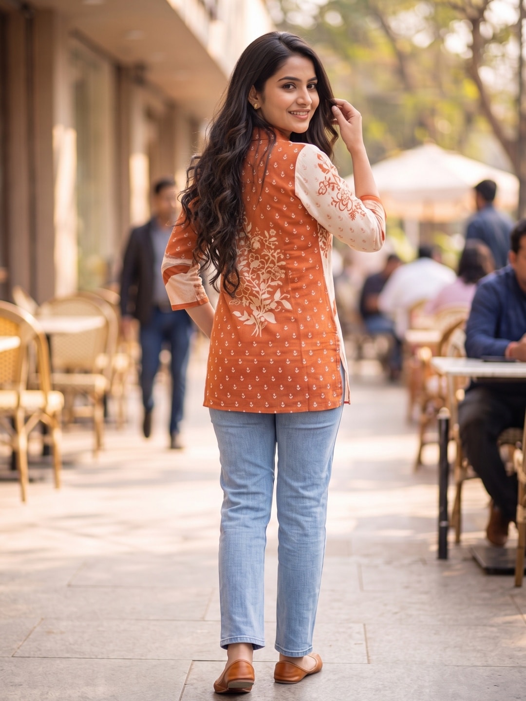 Peachmode Orange Muslin Floral Printed Shirt - Image 4