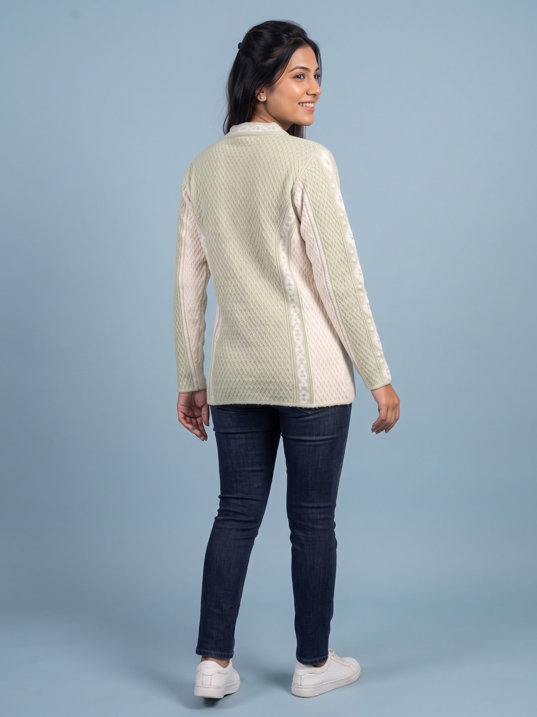 Peachmode Green Woolen Cardigan - Image 2