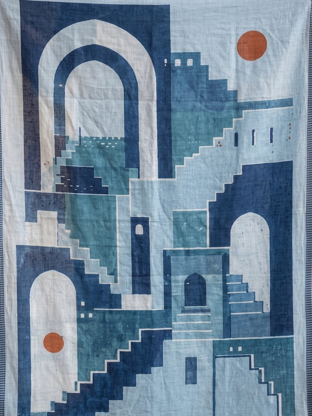 Peachmode Sky Blue Courtyard Printed Linen Saree - Image 2