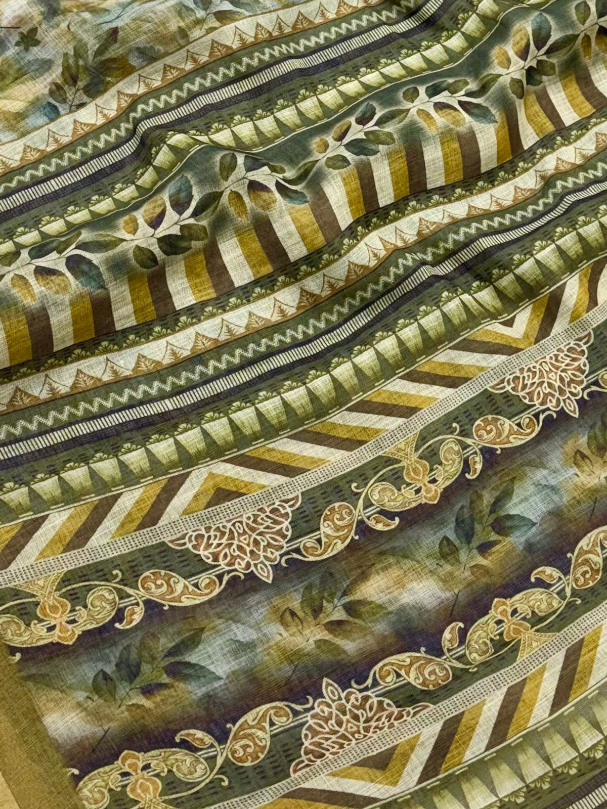 Peachmode Mustard Digital Printed Linen Saree - Image 5