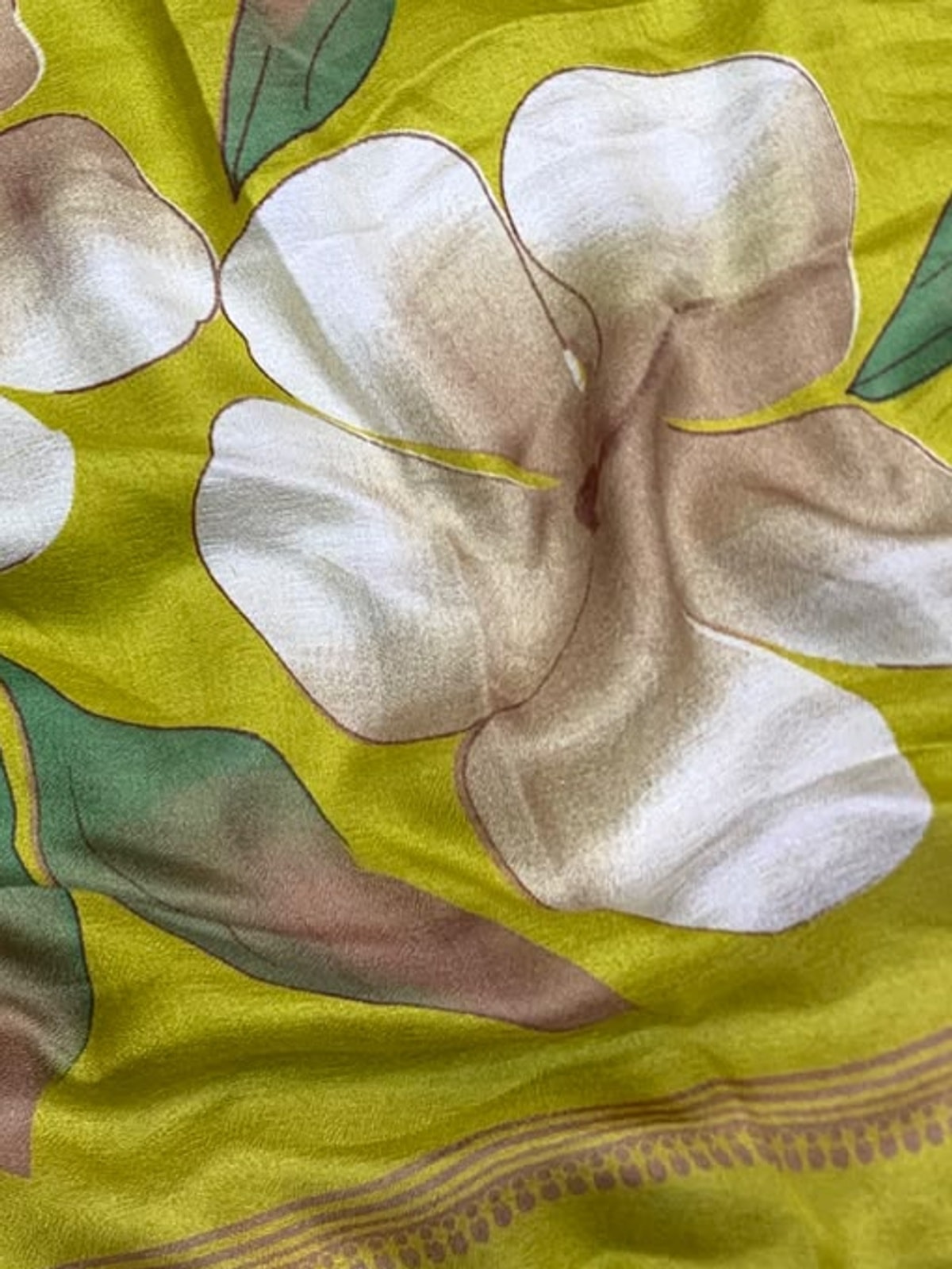 Peachmode Lime Green Marshmallow Saree With 3D Floral Print And Woven Jacquard Border - Image 5
