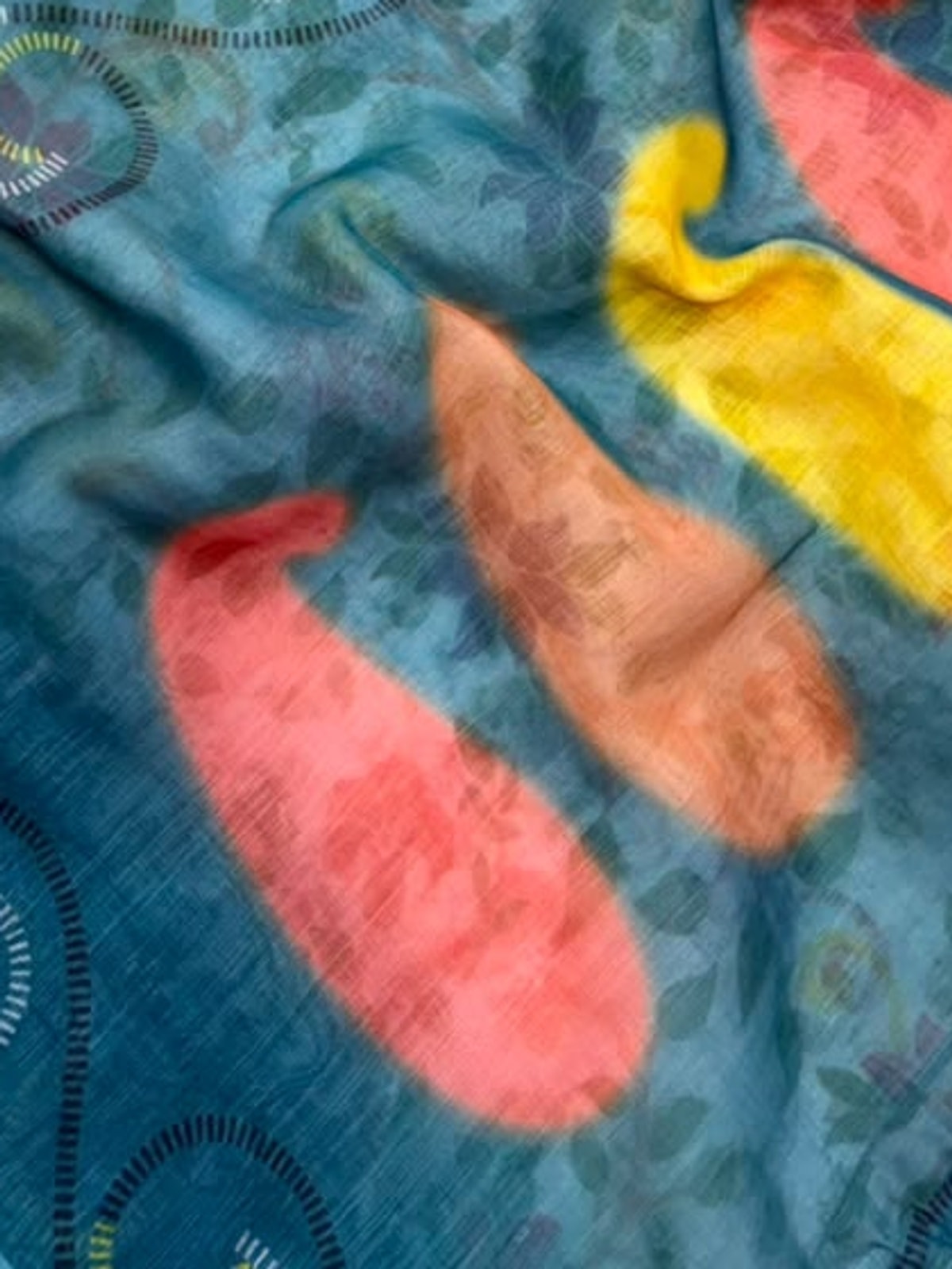 Peachmode Teal Blue Digital Kalamkari Print Linen Cotton Saree With Tassels - Image 5