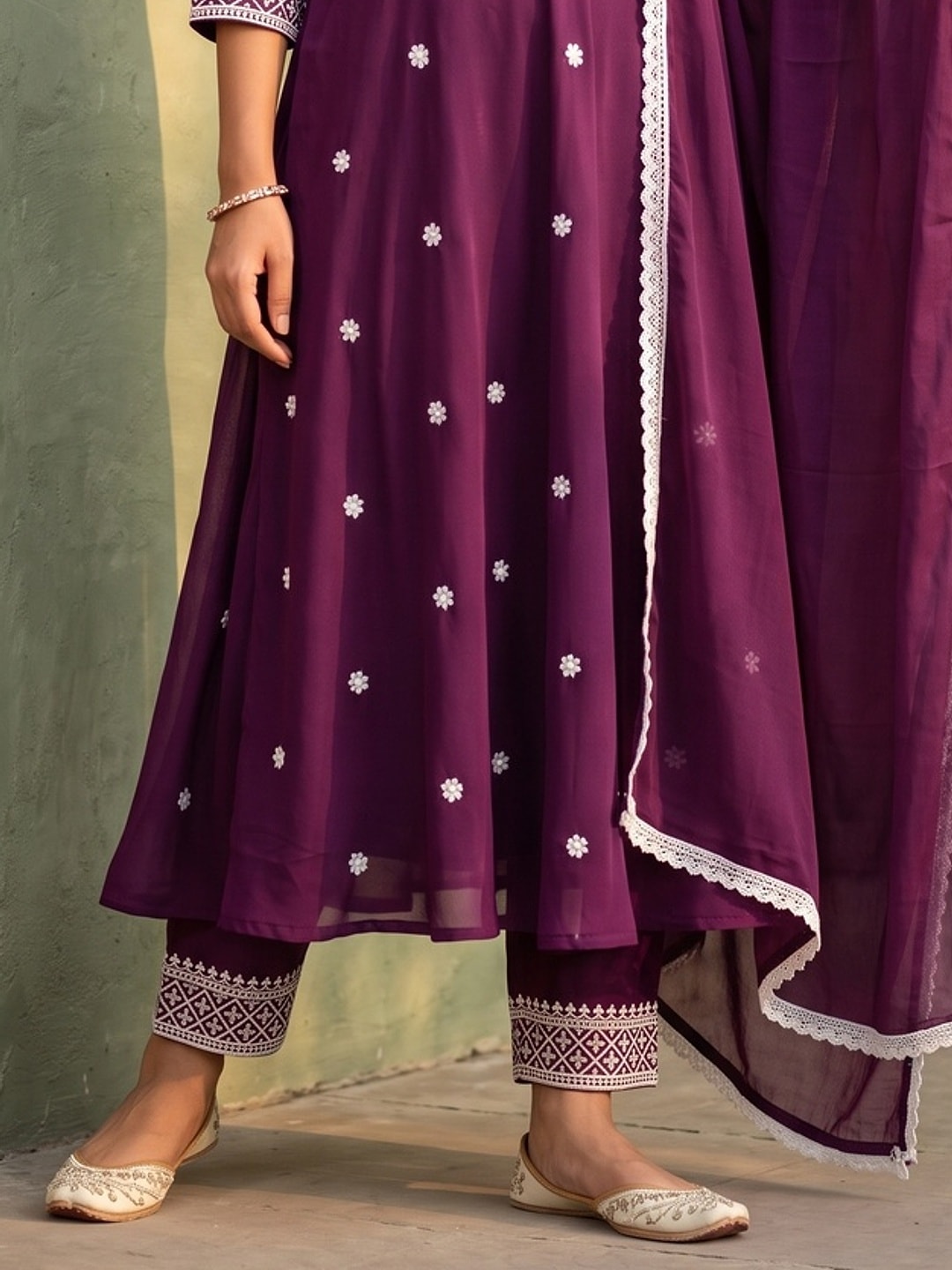 Wine Lucknowi Work Rayon Naira Cut Suit - Image 5