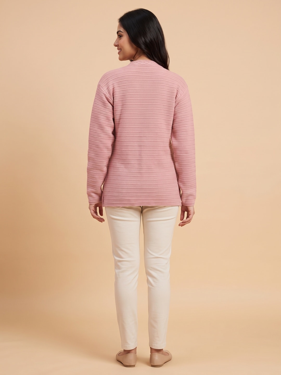 Peachmode Pink Woolen Cardigan - Image 4
