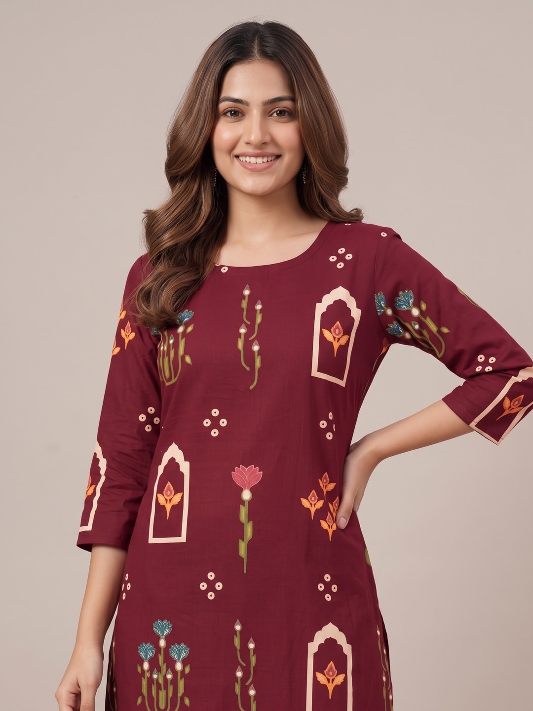 Peachmode Maroon Arch Floral Printed Two-Piece Unstitched Dress Material - Image 5