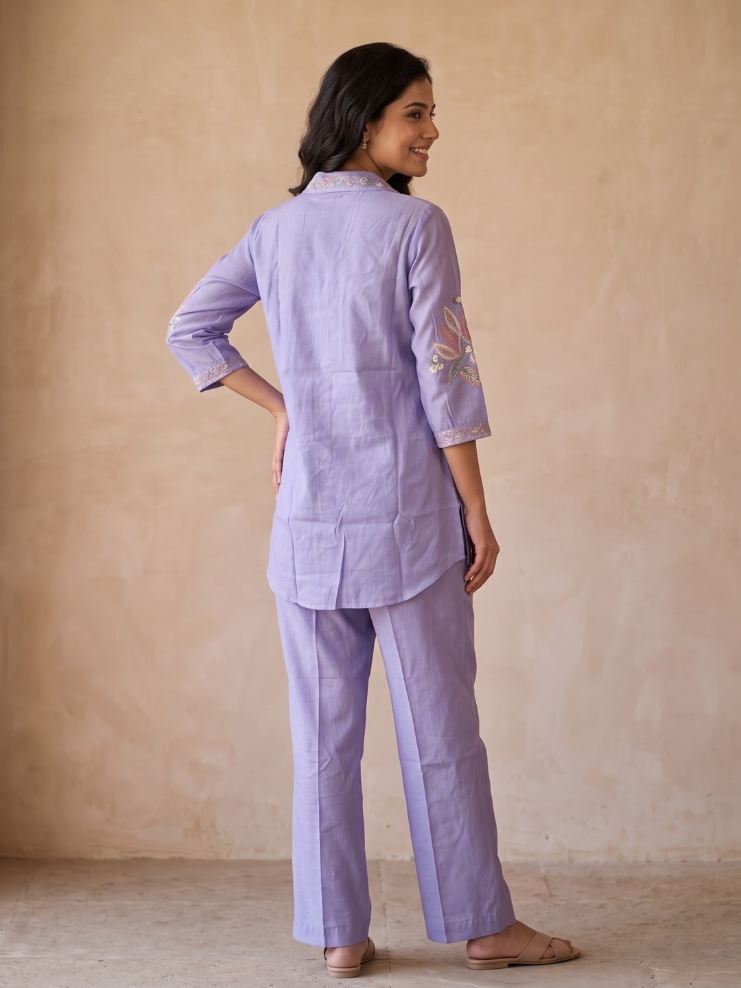 Peachmode Lavender Chanderi Silk Embroidered Co-ord Set - Image 4