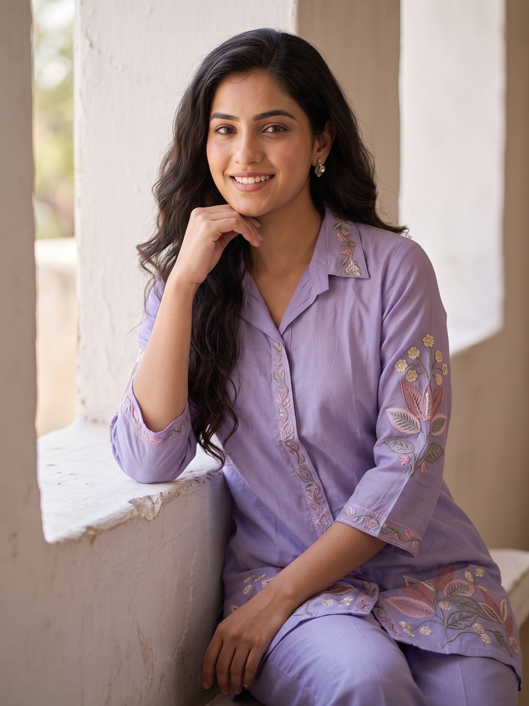 Peachmode Lavender Chanderi Silk Embroidered Co-ord Set - Image 5