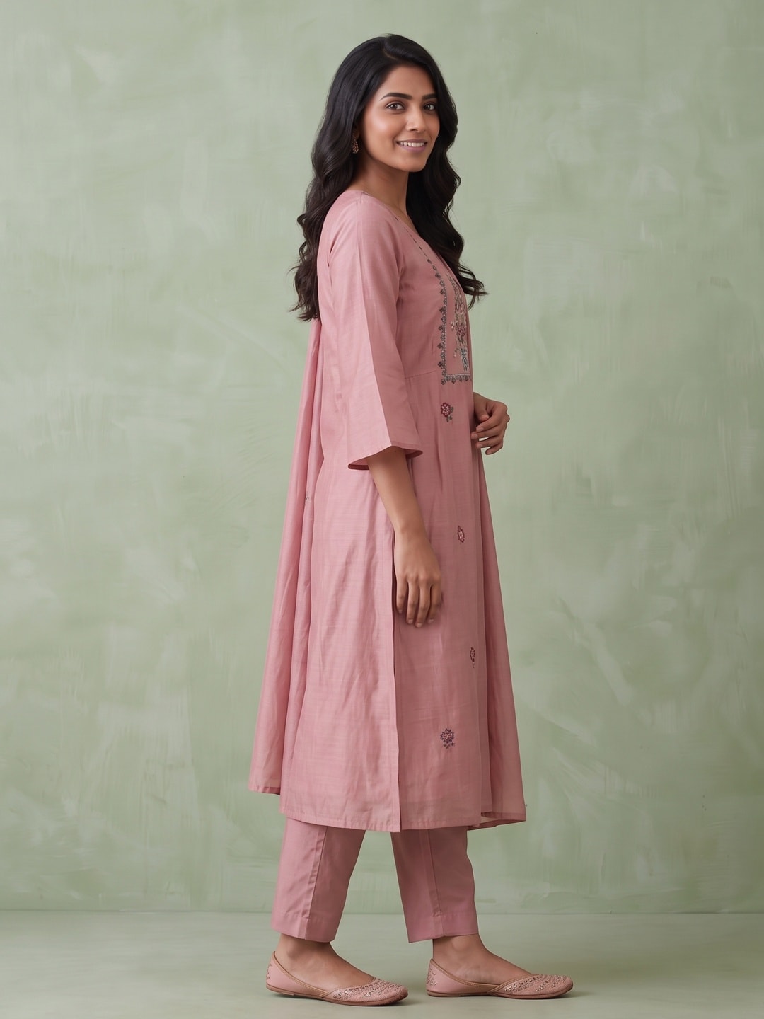 Peachmode Dusty Rose Chanderi Silk Embroidered Salwar Suit - Image 3