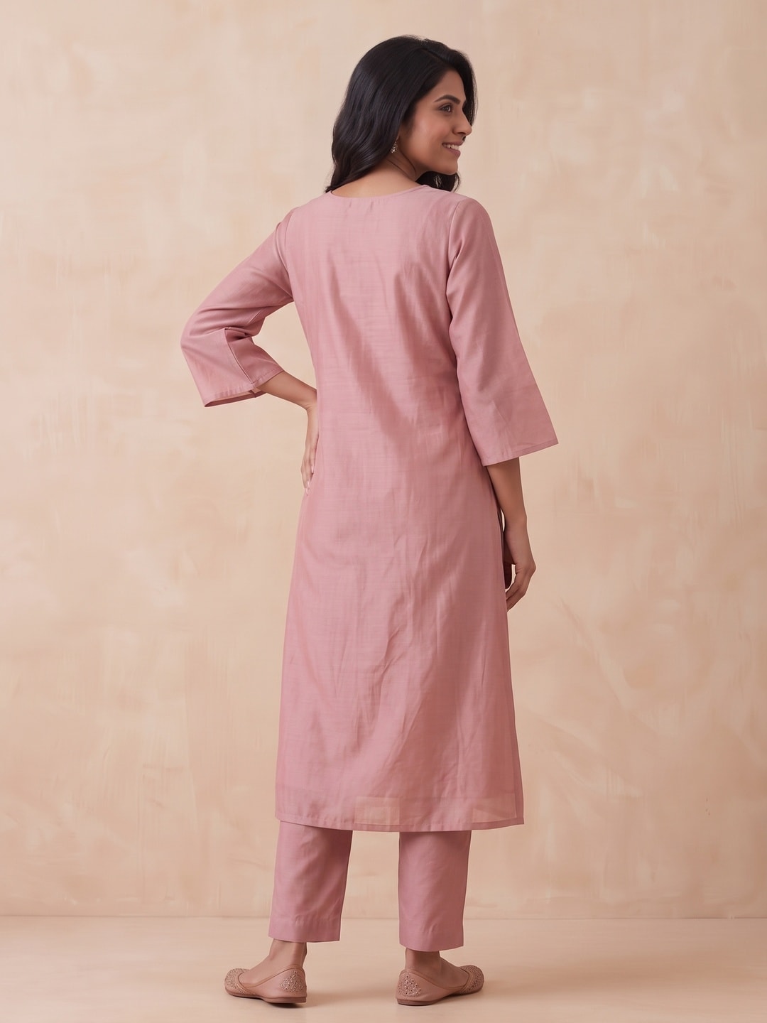 Peachmode Dusty Rose Chanderi Silk Embroidered Salwar Suit - Image 4