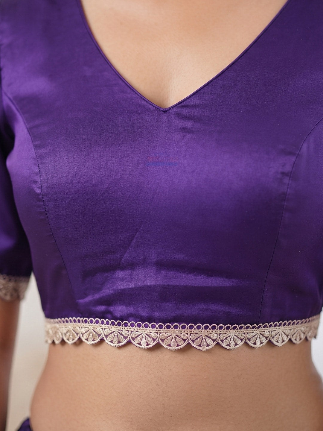 Peachmode Purple Chiffon Saree With Scalloped Lace Border And Sequin Buttis - Image 5