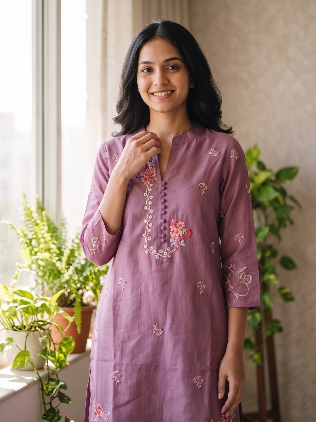 Peachmode Onion Chanderi Silk Floral Embroidered Co-ord Set - Image 5