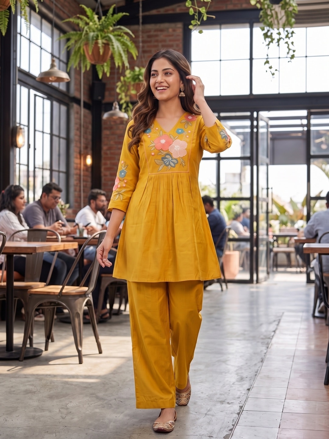 Peachmode Mustard Chanderi Silk Embroidered Co-ord Set - Image 2