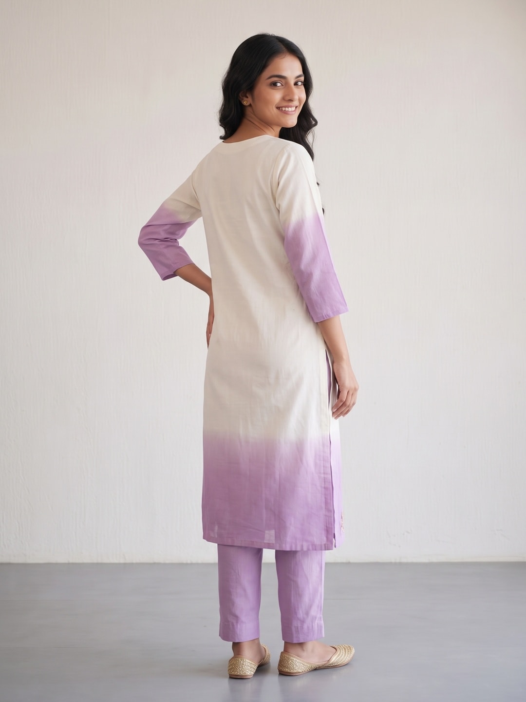 Peachmode Lavender Mul Chanderi Beads Work Embroidered Salwar Suit - Image 4