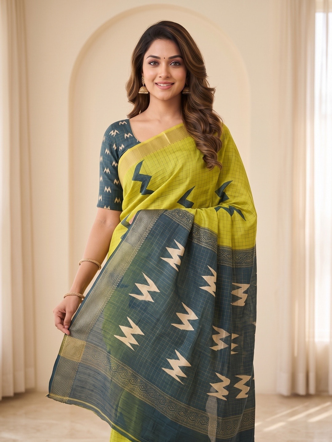 Peachmode Yellow Moss Silk Digital Printed Saree With Zari Weave Border - Image 3