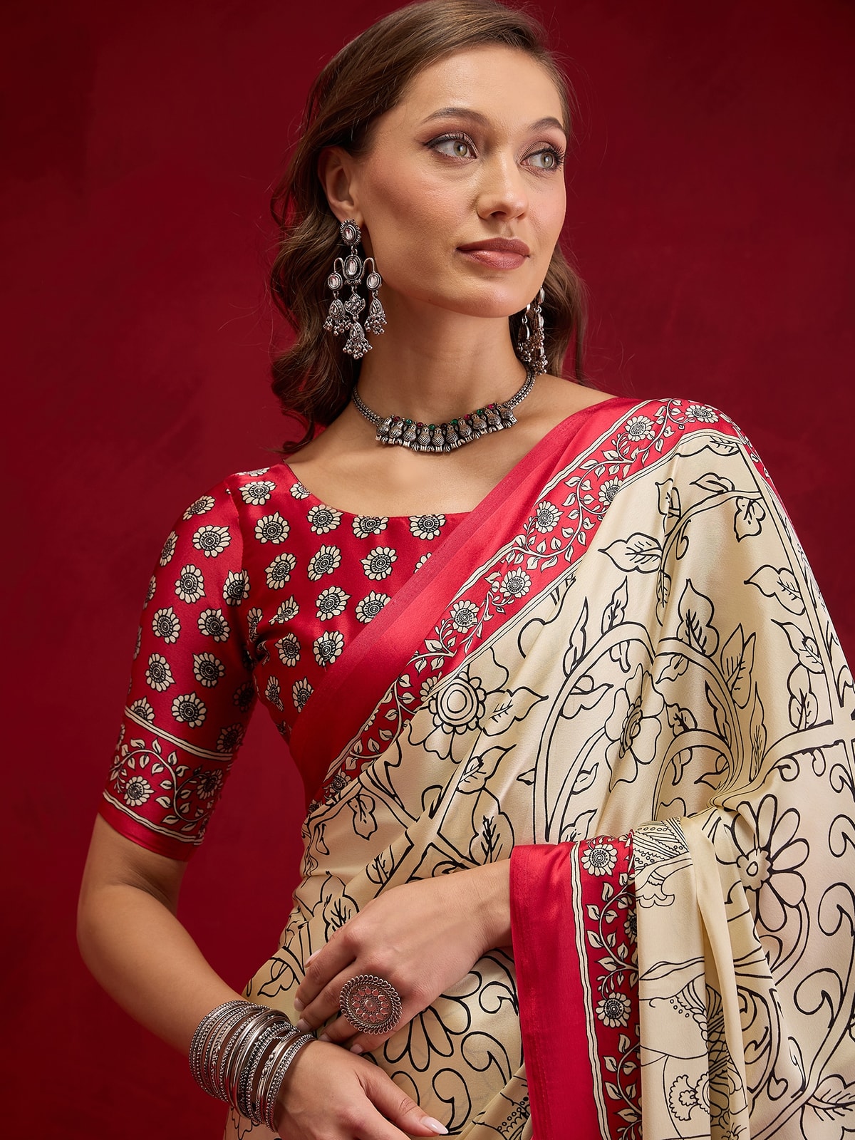Peachmode Pink Semi Modal Elephant Print Saree With Printed Border - Image 3