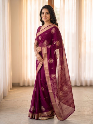 Peachmode Wine Paisley Moss Georgette Digital Printed Saree With Zari Border - Image 2