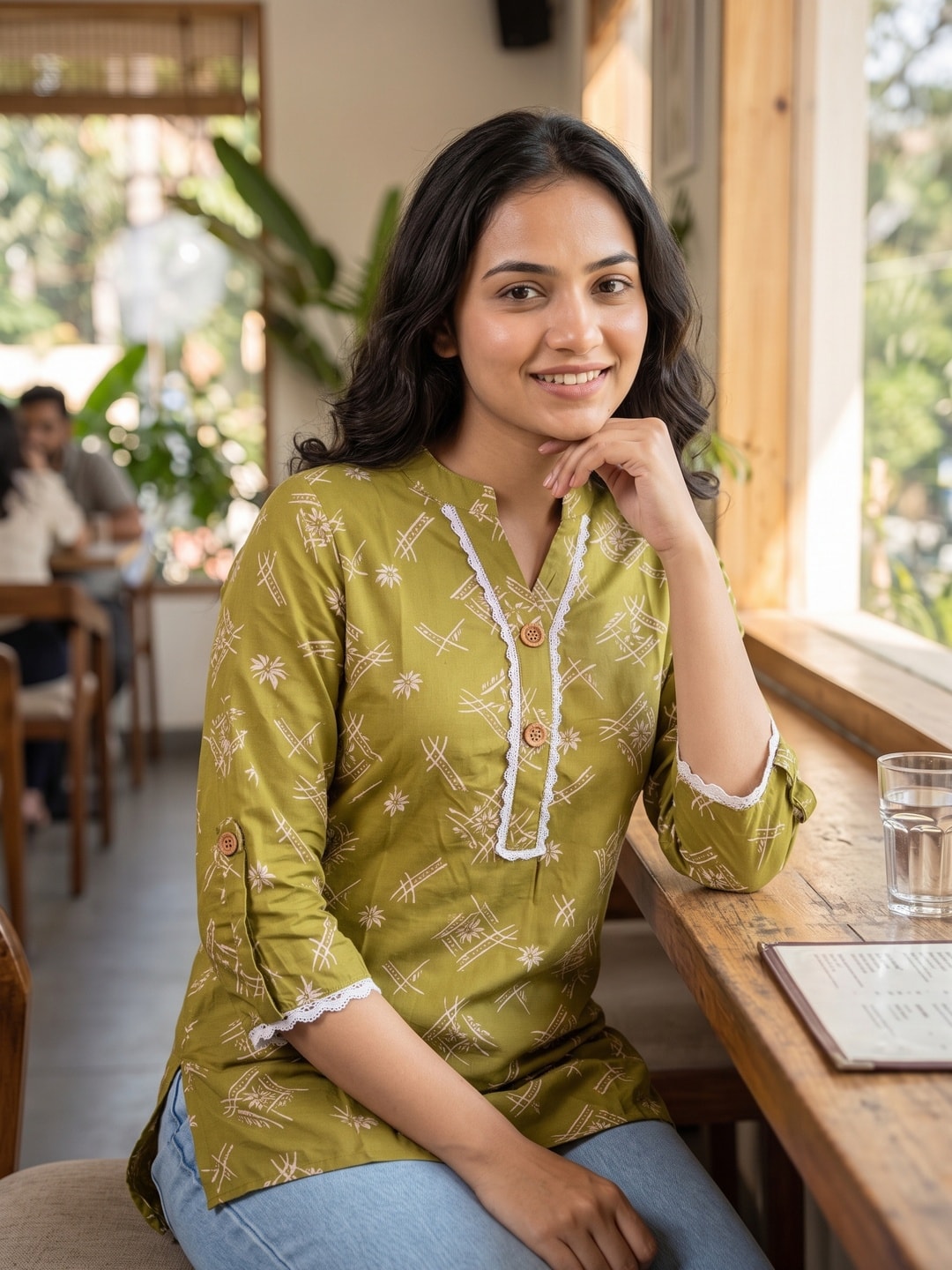 Peachmode Green Rayon Abstract Printed Short Top - Image 5