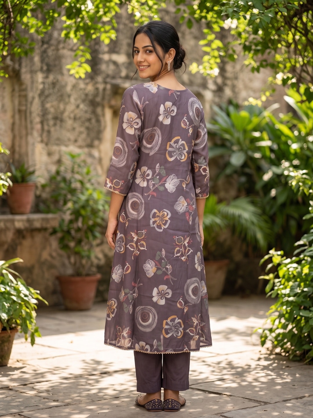 Peachmode Plum Purple Viscose Blend Printed Salwar Suit with Dupatta - Image 4