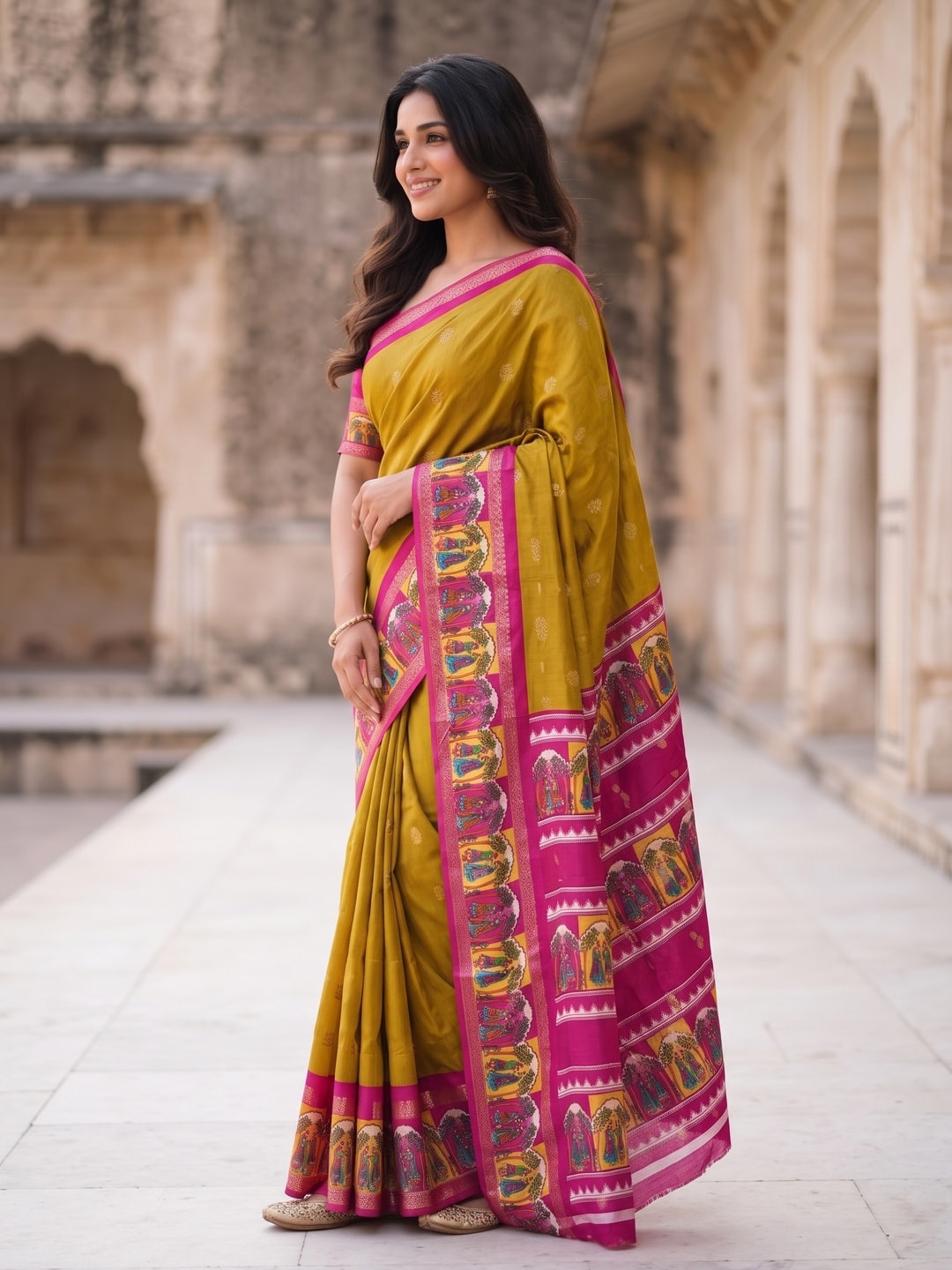 Peachmode Mustard Soft Cotton Weaving Butti Zari Jacquard Saree With Fancy Figure Design Border And Pallu - Image 3