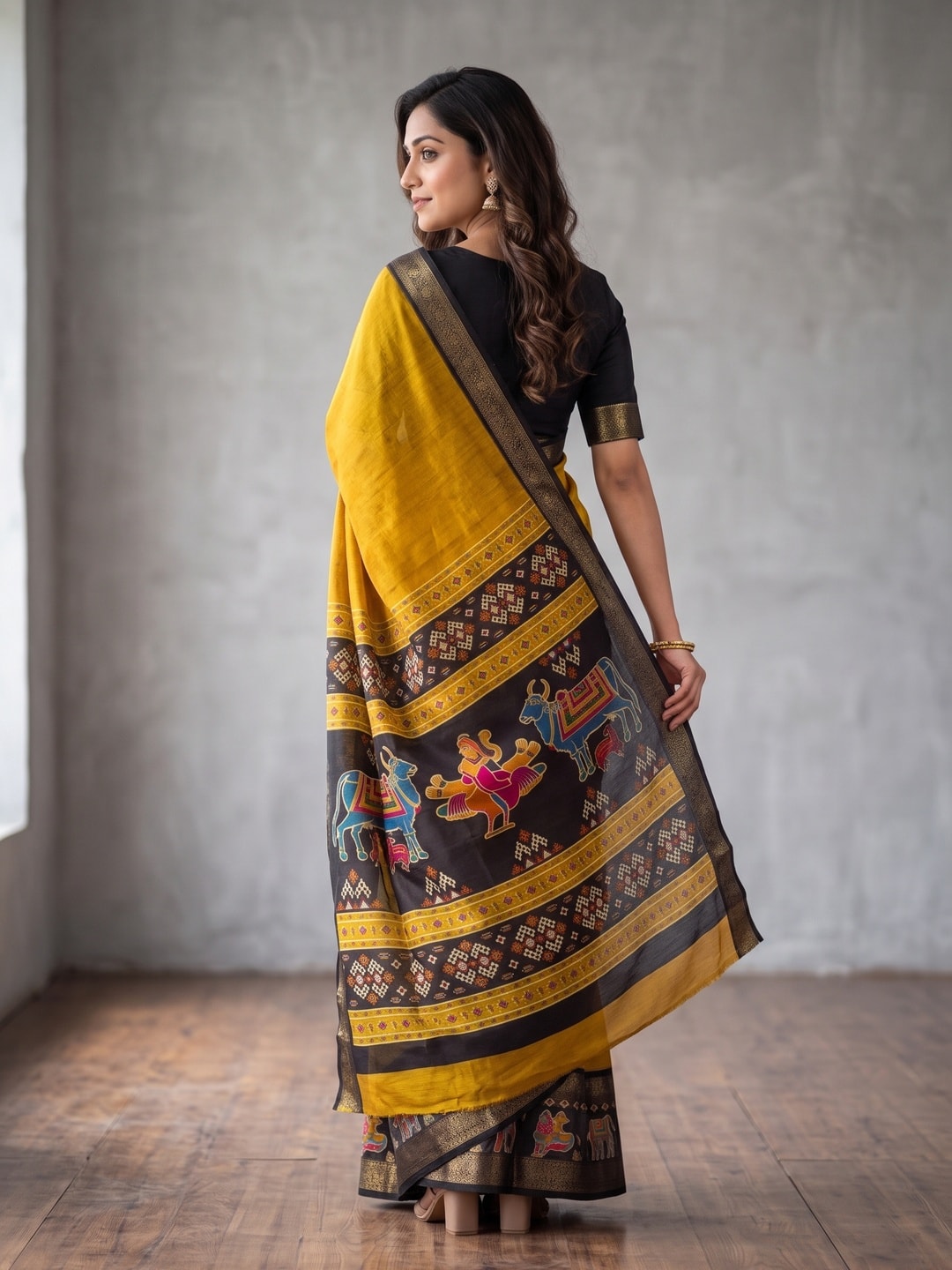 Peachmode Yellow Pure Monroe Silk Saree With Bentex Jacquard And Digital Print Pallu - Image 2