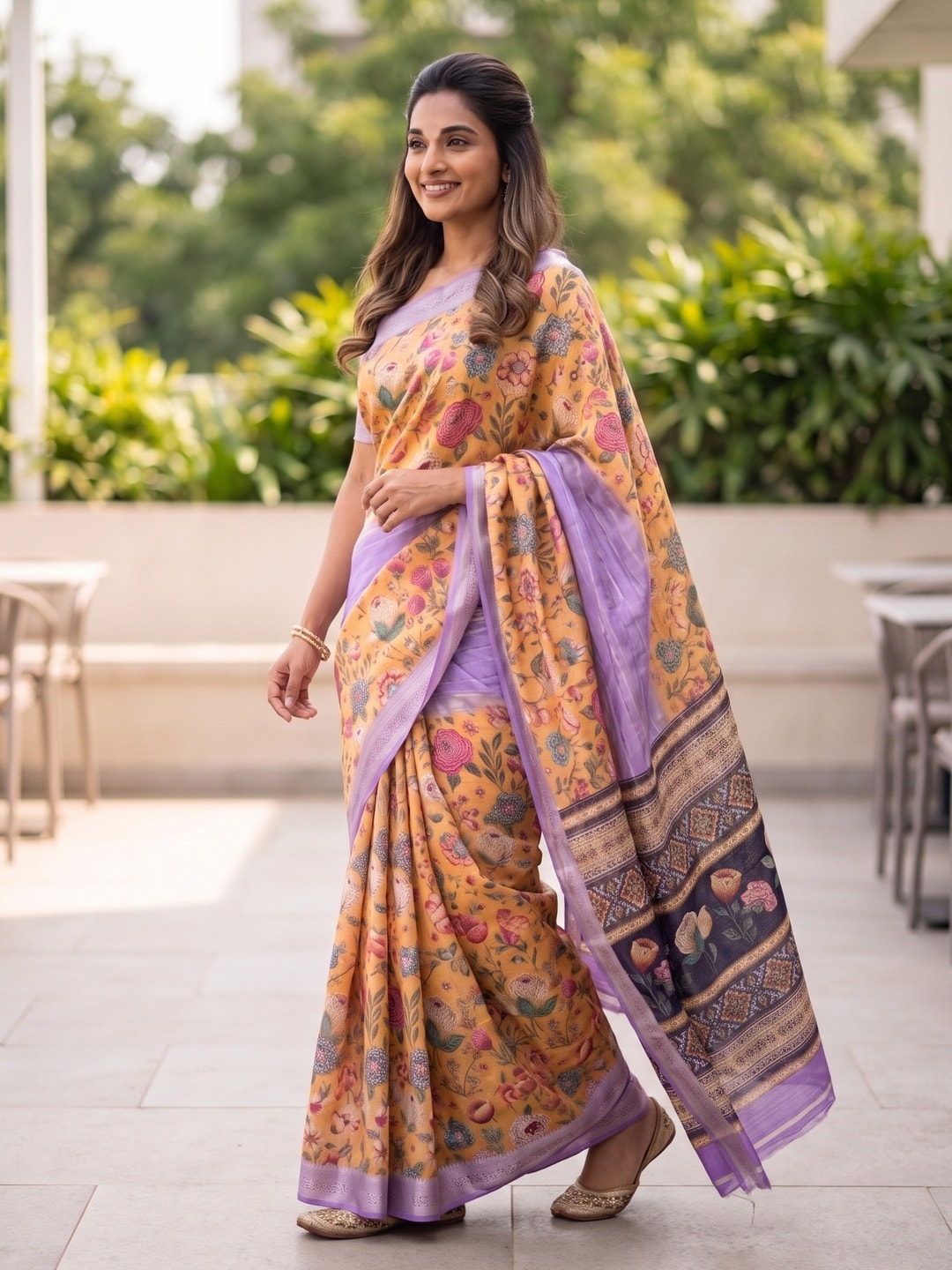 Peachmode Yellow Pure Cotton Silk Saree With Bentex Jacquard And Digital Print Panel Design - Image 3