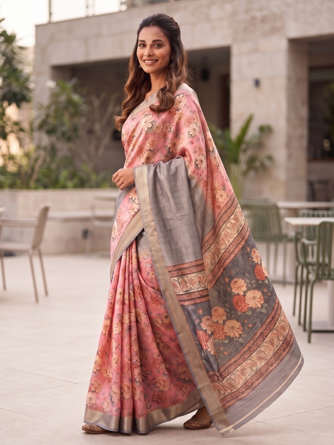 Peachmode Pink Pure Cotton Silk Saree With Bentex Jacquard And Digital Print Panel Design - Image 3