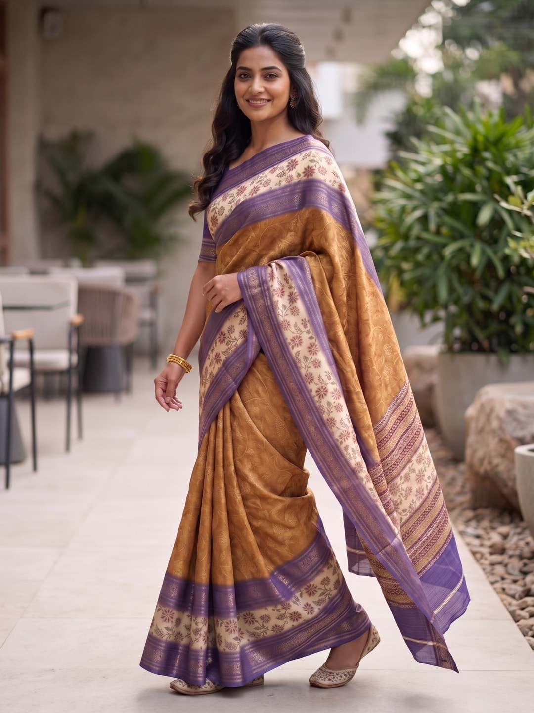 Peachmode Mustard Pure Cotton Silk Saree With Bentex Jacquard And Digital Print Panel Design - Image 3