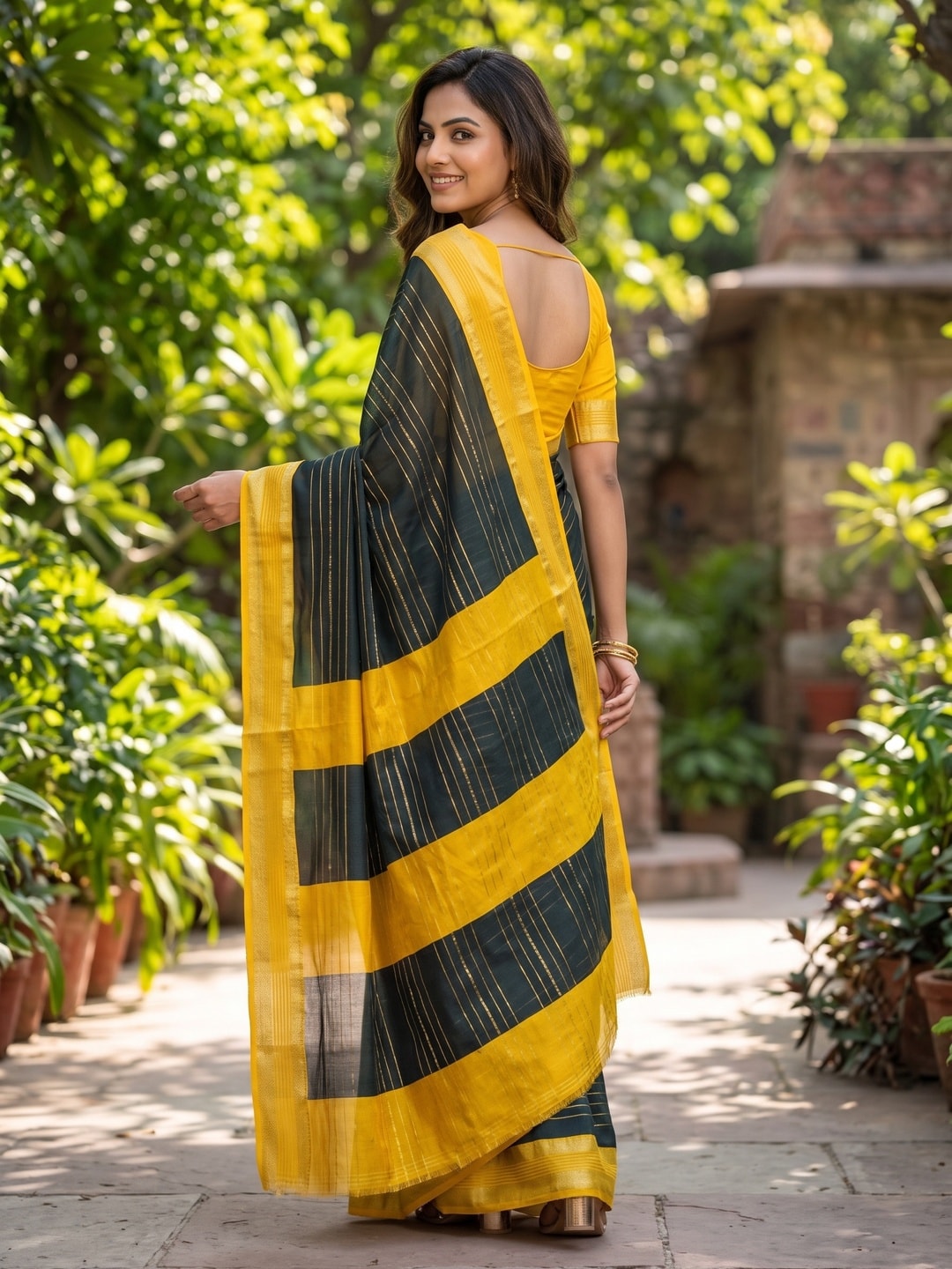 Peachmode Black Pure Crepe Silk Saree With Jacquard And Dyed Colour Block Border Concept - Image 2