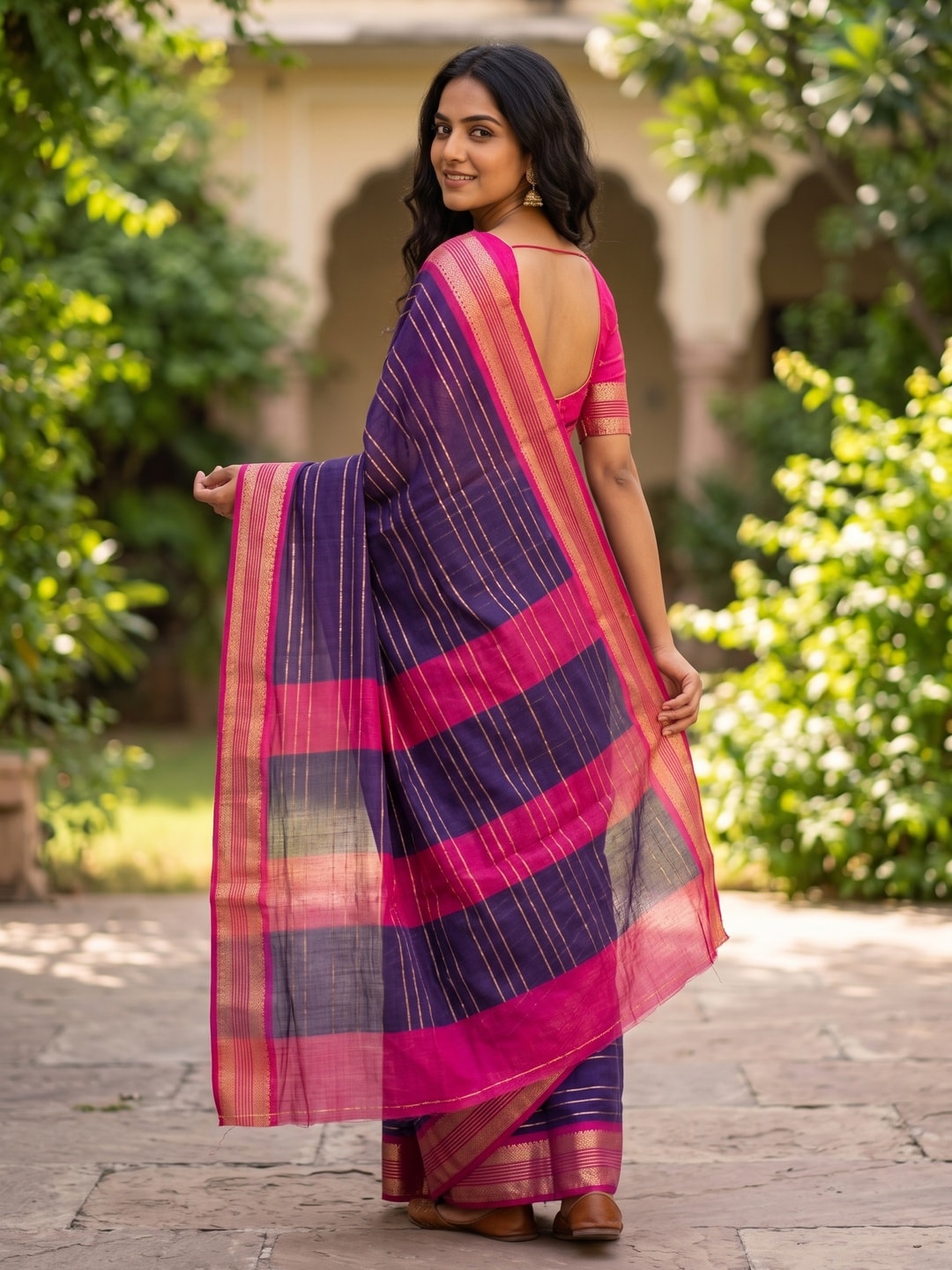 Peachmode Purple Pure Crepe Silk Saree With Jacquard And Dyed Colour Block Border Concept - Image 2