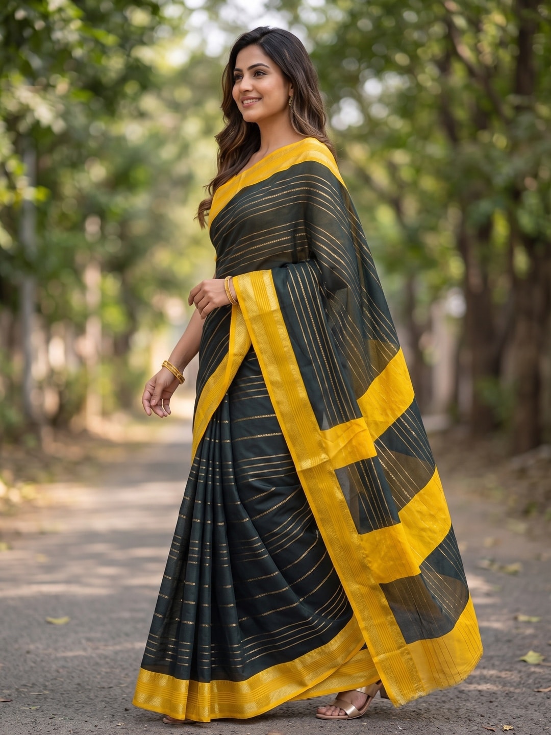 Peachmode Black Pure Crepe Silk Saree With Jacquard And Dyed Colour Block Border Concept - Image 3