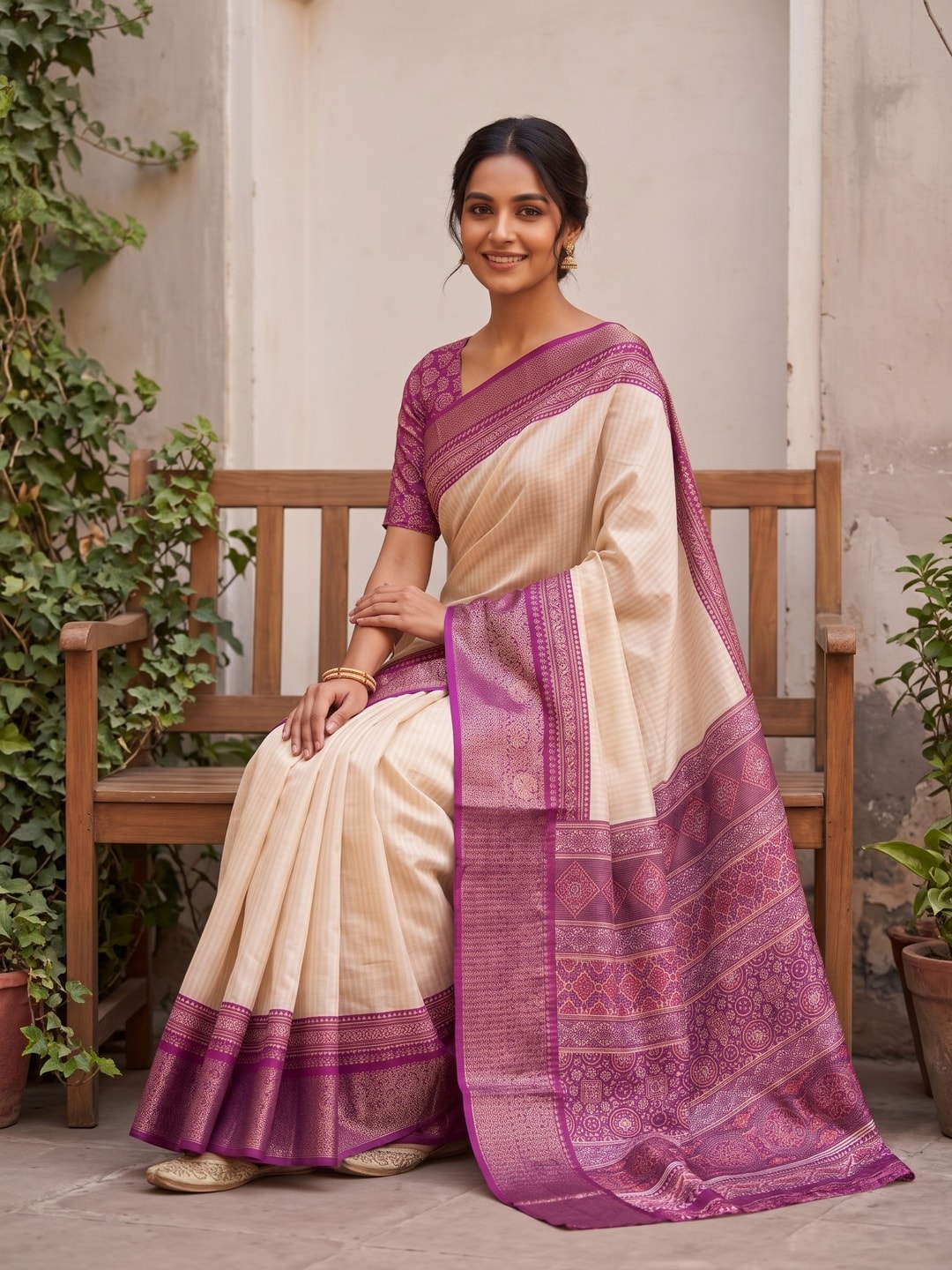 Peachmode Magenta Pure Cotton Silk Saree With Ricco Zari Jacquard And Chennur Ethnic Print Pallu - Image 4
