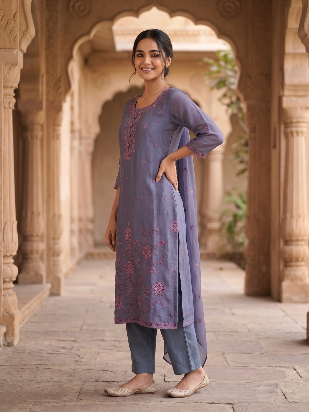 Peachmode Purple Viscose Blend Embroidered Salwar Suit with Dupatta - Image 3